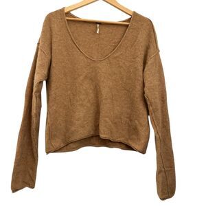 Free People Brown 100% Cashmere Lightweight Cropped V-Neck Sweater Size M